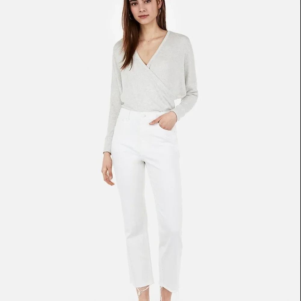Express‎ High Waisted White Straight Cropped Jeans
